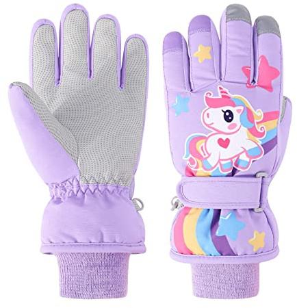 Jupsk Kinder Winter Skihandschuhe Wasserdicht Snowboard Handschuhe Anti-Rutsch Plüsch Gefüttert Warm Einhorn Handschuhe für Mädchen Jungen 2-9 Jahre alt
