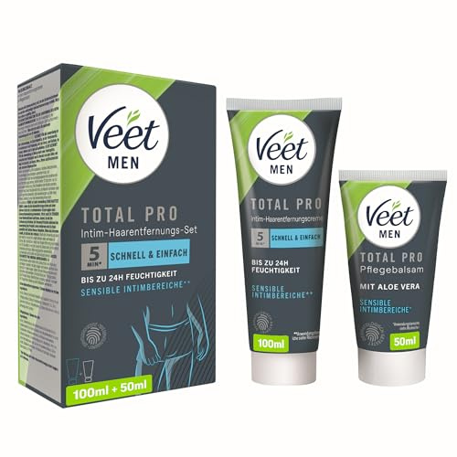 Veet Men Intim-Haarentfernungs-Set - Enthaarungscreme für den Intimbereich, für Männer - 100 ml Tube & 50 ml Pflegebalsam