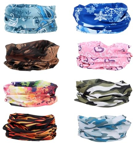MOSTFUN 8 Stück Multifunktionstuch, Bandanas für Damen und Männer, Nahtloser Schal Gedruckt, UV-Schutz Schlauchschal für Yoga, Wandern, Reiten, Motorradfahren
