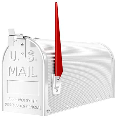 Wiltec US Mailbox weiß 150 x 513 x 223 mm, amerikanischer Briefkasten mit Fahne, Wandbriefkasten oder Standbriefkasten Stahl amerikanisches Design