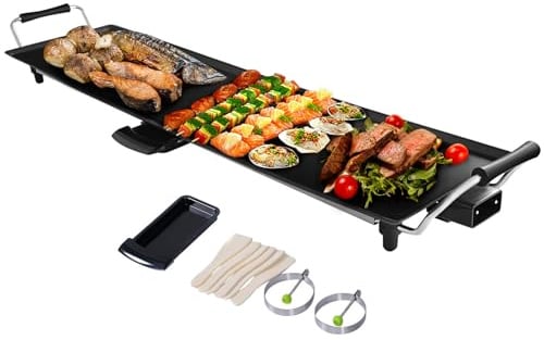 SOARS Elektrogrill 1800W, Teppanyaki Grillplatte 90 x 23cm, Tischgrill mit Antihaftbeschichtung, 5-stufig einstellbare Temperatur, inkl. 6 kleinem Pfannenwander & 2 Antihaftringen