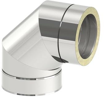 Winkel 90 Grad starr passend für doppelwandige Schornsteine mit Ø 180mm Innen- und Ø 230mm Außendurchmesser, Edelstahl