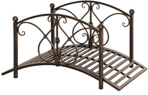 Outsunny Vintage Metall Gartenbrücke 99x68x53cm Bronze | Dekorative Brücke mit Blumenelementen