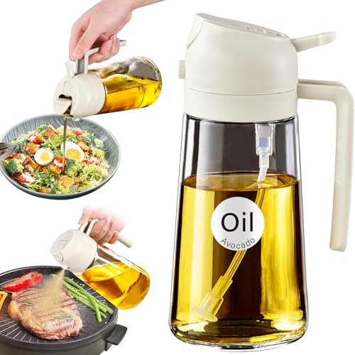 YARRAMATE 2 in 1 Ölsprüher für speiseöl, 470ml Öl Sprühflasche lebensmittelecht, Ölspray zum Kochen, Hochwertiger Öl Zerstäuber, Ölsprühgerät für Heißluftfritteuse (Cremefarben)