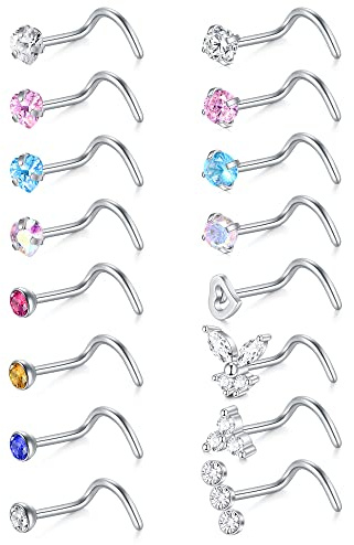 VFUN 20G Nasenpiercing Steck Chirurgenstahl Silber Spirale Nasenstecker Damen Nasen Piercing Nase