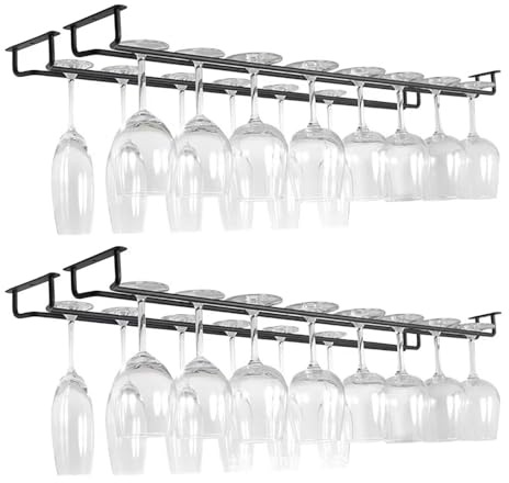 HEYOUTH Weinglashalter,Gläserhalter Hängend,Gläserhalter,4 Stück 40cm Gläserhalter zum Aufhängen Eins Hält 8-10 Weingläser, mit Schrauben & Dübeln für Familie Restaurant Hotel bar,Schwarz