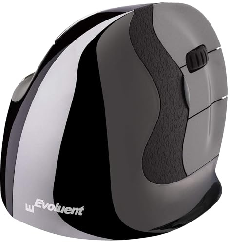 Evoluent VMDL VerticalMouse D Große rechte ergonomische Maus mit kabellosem USB-Anschluss VMDLW, Schwarz, Silber, Grau
