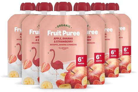 by Amazon Bio Apfel, Banane & Erdbeere Quetschbeutel - 6 x 90g - Vorher Mama Bear