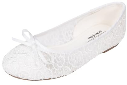 Feversole, runde Spitze, Ballerinas, Häkelschuhe, flach, bequem, atmungsaktiv, Weiá (Weiß, Spitzenstoff), 39 EU