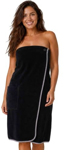 Morgenstern Saunakilt Damen Saunahandtuch mit Knopf und Tasche 100% Baumwolle Frottee Oeko-TEX® 90 x 145 cm Handtuch mit Gummizug Katja Schwarz