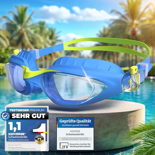 KIDVERSE Schwimmbrille Kinder - Bequeme Taucherbrille Kinder 3 Jahre bis 13 - Geprüfte Kinderschwimmbrille mit UV-Schutz & Antibeschlag Schutz - Schwimmbrille Mädchen & Jungen