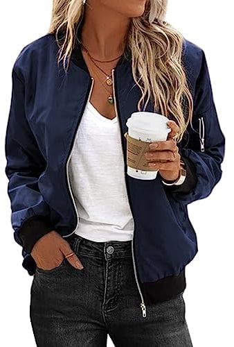 Zeagoo Bomberjacke Damen Jacke Kurze Blouson Leicht Langarm Übergangsjacke | Sommerjacke Damen,Dünne Herbstjacke,Sweatjacke mit Taschen für Fruhling Sommer Herbst,Zip Up Pilotenjacke