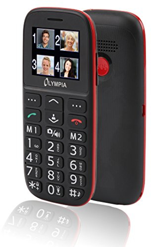 Olympia Bella 2214 - Handy für Senioren ohne Vertrag Seniorenhandy große Tasten einfaches Smartphone für Senioren Rentner mit Kamera 1.7 Farbdisplay Freisprechfunktion Mini SIM Ladeschale in Rot
