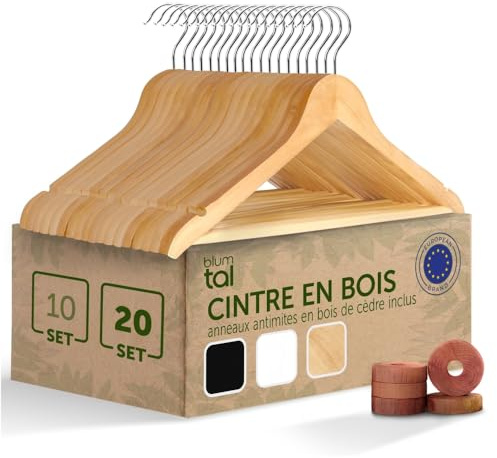 Blumtal Kleiderbügel Holz 20er Set - Holzbügel mit 360° drehbarem Metallhaken - Bügel aus robustem Holz mit Zedernholz Mottenschutz - Holzkleiderbügel mit Anti-Rutsch-Schicht & Einkerbungen - Hangers