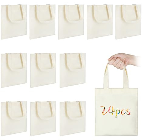 24 Stück Mini Leinwand Tragetaschen,blanko Natur Baumwolle Tragetaschen,Waschbare Hitze Transfer Taschen großpackung für DIY Handwerk Geschenk (20x22cm)