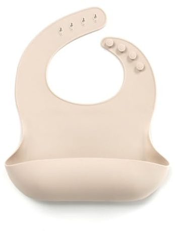 Jané Silikon-Lätzchen, aufrollbar, wasserdicht, schnelltrocknend, 4 Größenanpassungen, BPA-frei, spülmaschinenfest, Beige