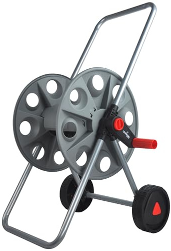 LEHMANN Schlauchwagen für bis zu 45 m 1/2 oder 3/4 Gartenschlauch, fahrbare Schlauchtrommel mit Rädern, robuster Metallrahmen, platzsparend, Gartenschlauchwagen ohne Schlauch