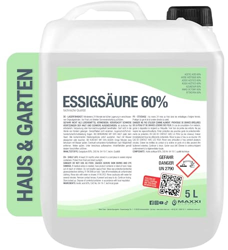 MAXXI CLEAN | 5 l Essigsäure 60% | Ideal als Reiniger und Entkalker | Für Haus und Garten | Essigessenz in Premium Qualität – Made in Germany