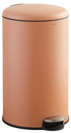CASABEL runder Küchenabfalleimer 30L, Edelstahl, Terrakotta | Pedalöffnung, Soft-Close, fingerabdruckresistenter Edelstahl, Beutelhaltering, Tragegriff, pflegeleicht