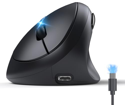 TECKNET Ergonomische Maus Bluetooth, Wiederaufladbar Maus Kabellos mit 3 Gerät (BT 5.0/3.0 + 2.4G), 6 Tasten, 4800 DPI Leise Vertikale Funkmaus für Laptop, Computer, iPad, Mac, Windows