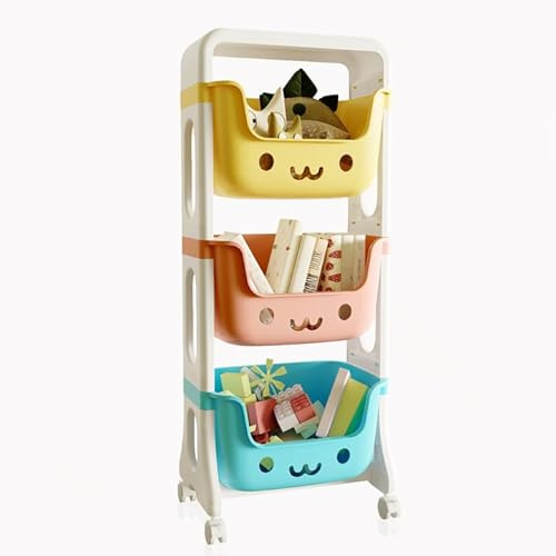 RMAN Kinderregal mit 3 Aufbewahrungsboxen Spielzeugregal Kinderzimmer Spielzeug Organizer für Kinder Kunststoff Aufbewahrungsregal Multifunktionales Kinderzimmer Regal, 39,5 x 25 x 95 cm