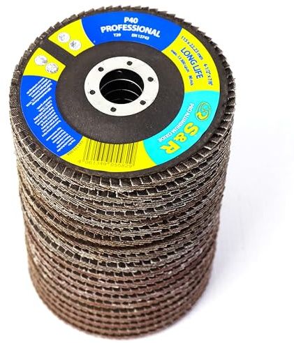 S&R Fächerschleifer Set 20 St., 115 x 22,23 mm, PRO ALUMINIUM OXID, T29, Fächerschleifscheiben, Lamellenschleifer, Schruppscheiben für Holz und Metall, je 5x Körnung P40/60/80/120