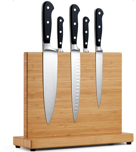 LARHN Messerblock Magnetisch Holz aus Bambus für bis zu 23 cm Messer - Extrastarker Doppelseitiger Messerhalter Magnetisch - Magnetischer Messerblock Ohne Messer