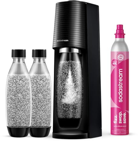 SodaStream Wassersprudler TERRA Promopack mit Quick-Connect CO2-Zylinder | inkl. 3x 1L FUSE Kunststoffflasche (spülmaschinengeeignet) | Farbe: Schwarz