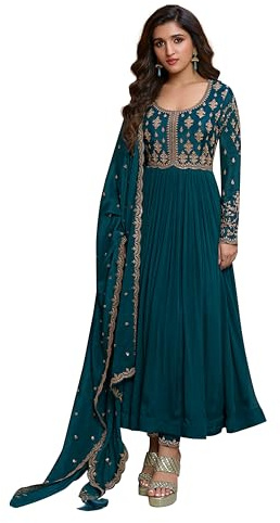 TRENDMALLS Damen Seidenmischung Stickerei Anarkali Kurta Hose Set mit Dupatta Salwar Anzug Set für Frauen
