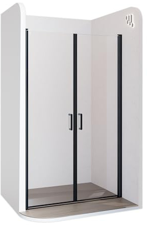 Duschtür STELLA 73x180 cm Nischentür Verstellbereich von 73-76 cm, Höhe: 180 cm, Dusche aus 6 mm Klarglas ESG Sicherheitsglas mit Nano und schwarze Aluminiumprofile - Alle Größen BC