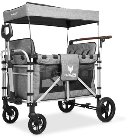FUXTEC faltbarer Bollerwagen FX-CTXL900 Premium Grau - klappbar mit Dach, Vorder- und Hinterrad-Bremse, Vollgummi-Reifen, montierbare Sitzerhöhung, Sicherheitsgurt für Kinder - Das Original