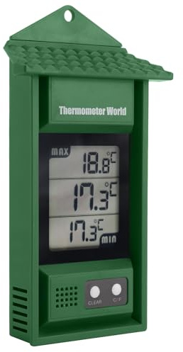 Digitales Max-Min-Thermometer – Überwachen Sie Max- und Min-Temperaturen mit Diesem Praktischen Gewächshaus-Thermometer, Gartenzubehör, Einfach an der Wand zu Montierendes Maximum-Minimum