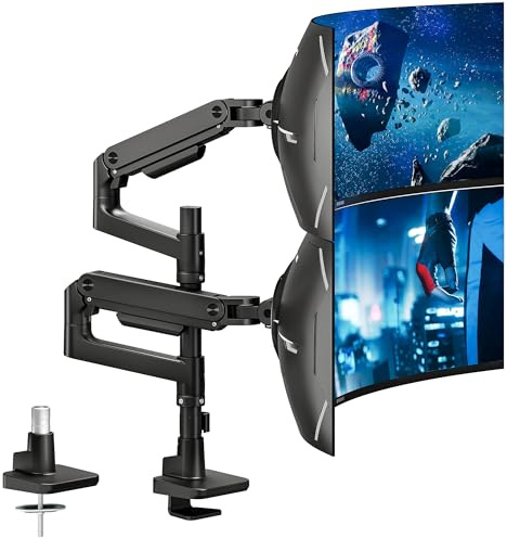 ARES WING Monitor Halterung 2 Monitore für 17-49 Monitore, Schwarz | Bildschirmhalterung Gasfeder，Monitor Arm Tragfähigkeit Max 20 kg/arm, VESA 75/100