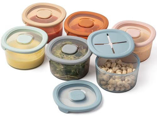 Moonkie 6-Pack Babybrei Einfrieren Behälter Silikon | Beikost Baby Zubehör mit einem Snack-Deckel | Snackbox Baby | Lecksicher Babynahrung Aufbewahrung | Mikrowellen- und spülmaschinenfest | 240 ml