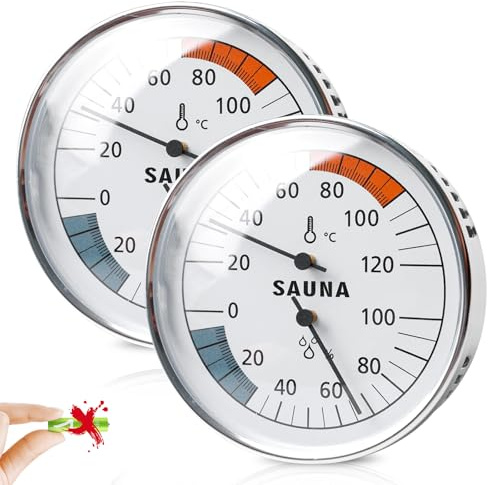 2 Pcs Sauna Thermometer Hygrometer, 2in1 saunathermometer, Besonders präzises Saunathermometer, Sauna Klimamesser, Automatische Kalibrierung, Anlegethermometer Messen Temperatur Gas Flüssigkeit Dampf