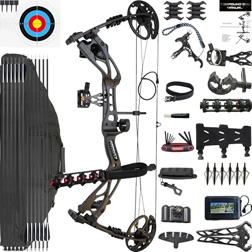 CENWTY Bogenschießen Compoundbogen-Set PRO 0-70 LBS, Auszugslänge 16,5-30“, IBO 325 fps, Jagd Compoundbogen mit sämtlichem Zubehör für Bogenschießen, Jagd und Zielschießen RTH (Schwarz Rechtshänder)