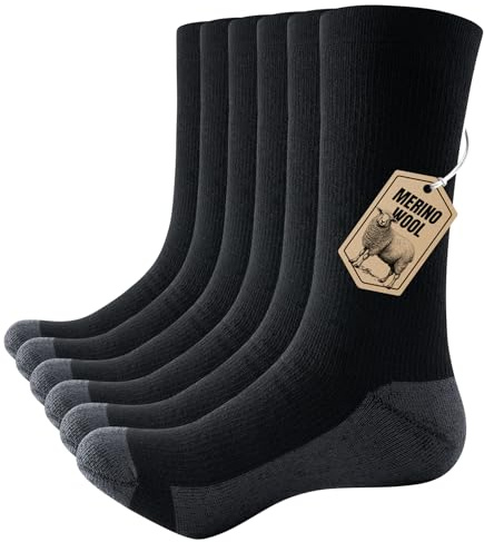 PULIOU Wandersocken Merino Socken Herren Damen, Outdoor & Trekking-Socken, Anti-Blasen, Gepolstert Arbeitssocken Laufsocken Sportsocken (3 Paar)