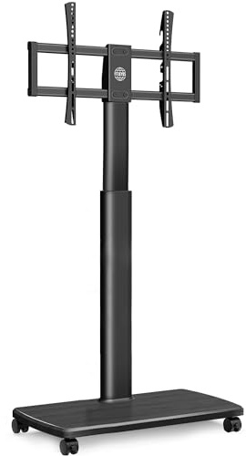 FITUEYES TV Bodenständer Rollbar mit Holzablage TV Standfuß TV Ständer Fernsehstand mit Rollen höhenverstellbar schwenkbar für 32 bis 70 Zoll Flachbildschirm bis zu 40kg. Max. VESA. 600 * 400 mm