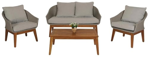 Mendler Gartengarnitur HWC-N37 Poly-Rattan - grau, Kissen hellgrau | Garten-/Lounge-Set, Sofa, Sitzgruppe, Holz, Akazie