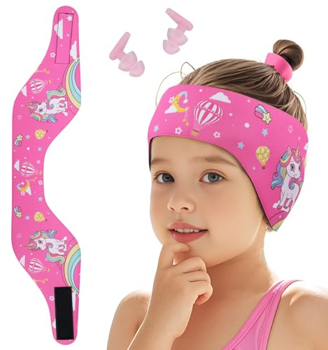 Funyord Schwimmstirnband für Kinder aus Neopren, Elastisches Band mit Ohrenschutz für Schwimmen und andere Wassersportarten (Rosarot, L)