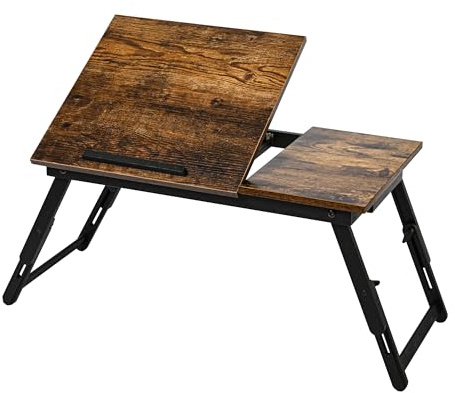 VASMIA Laptoptisch für Bett und Couch, Klapptisch, Frühstück Serviertablett mit klappbaren Beinen, höhenverstellbar, Bett Regal,zusammenklappbar, vintagebraun