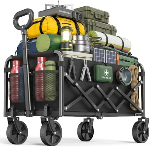 SURFOU Bollerwagen faltbar 110L Volumen & 150kg belastbar | Mit 360° All-Terrain Reifen | Robustes Stahlchassis | Ideal für Camping, Strand, Einkaufen, Camping, Transportund (Schwarz)