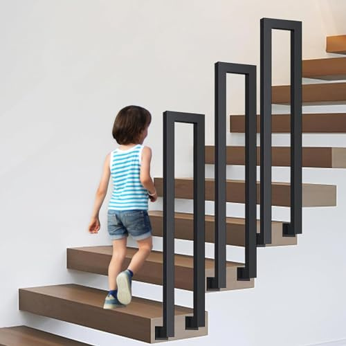 OVLRIJP Treppengeländer Schwarz Innen, U-förmiger Treppengeländer Seitlich, Geländer Treppe Innen, Handlauf Schwarz aus Metall, Geländer U Form für Dachboden Veranda Terrasse Balkon Außen, 85cm