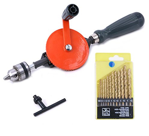 Swpeet 1/4 Zoll (0.6-6mm) Handbohrmaschine mit 13 Stahlbohrern (40–98 mm),Leistungsstark Spannfutter Stahlguss Doppelritzel Handbohrer zum Epoxy,Schlüsselanhängern,Herstellung von Schmuck,Polymerton