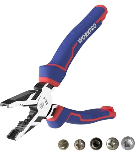 WORKPRO Kombizange 200mm Multifunktionale Universalzange mit vertikalen Rillen zum schnellen Lösen beschädigter Schrauben Cr-V Schraubenausdreher Zange mit Kabelschneider für Haushalt, Werkstatt