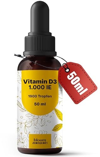 Vitamin D3 Tropfen hochdosiert - 50 ml - 1.000 IE D3, Vitamin D produziert in Deutschland - Verpackung kann variieren