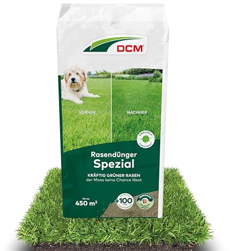 DCM Rasendünger Spezial - Langzeit Rasendünger - In MINIGRAN® TECHNOLOGY - Geeignet für Streuwagen - organisch-mineralischer NPK-Dünger - 18 KG für 450 qm