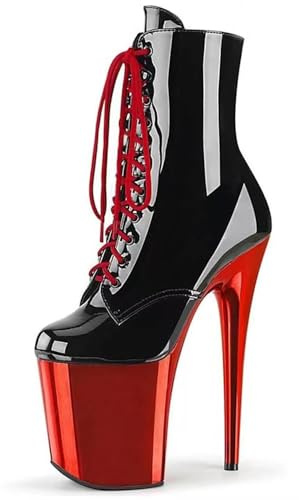 denova's Damen-Stiefelette mit sehr hohem Absatz, Schnürung, große Größe, Plateau, Pole Dance, Stiefelette mit Reißverschluss
