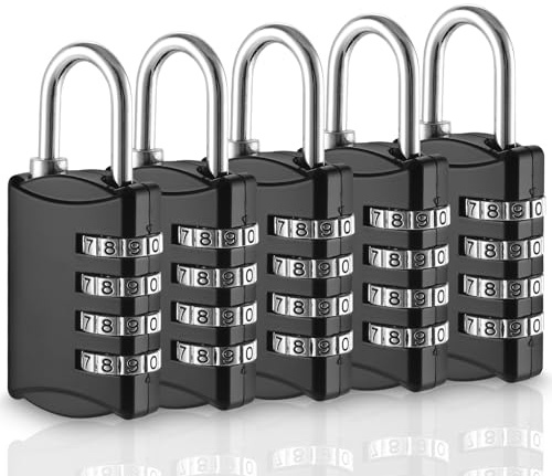 Xespis 5 Stück Zahlenschloss Vorhängeschloss, Zahlenschloss 4 Stellig | Zahlenschloss 4 stellig orhängeschloss Zahlencode Spindschloss, für Schule, Spind, Schuppen, Garten, Fitnessstudio