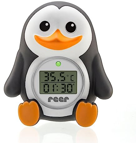 reer MyHappyPingu digitales Baby-Thermometer für die Badewanne, Pinguin, kindersicheres Bade-Thermometer